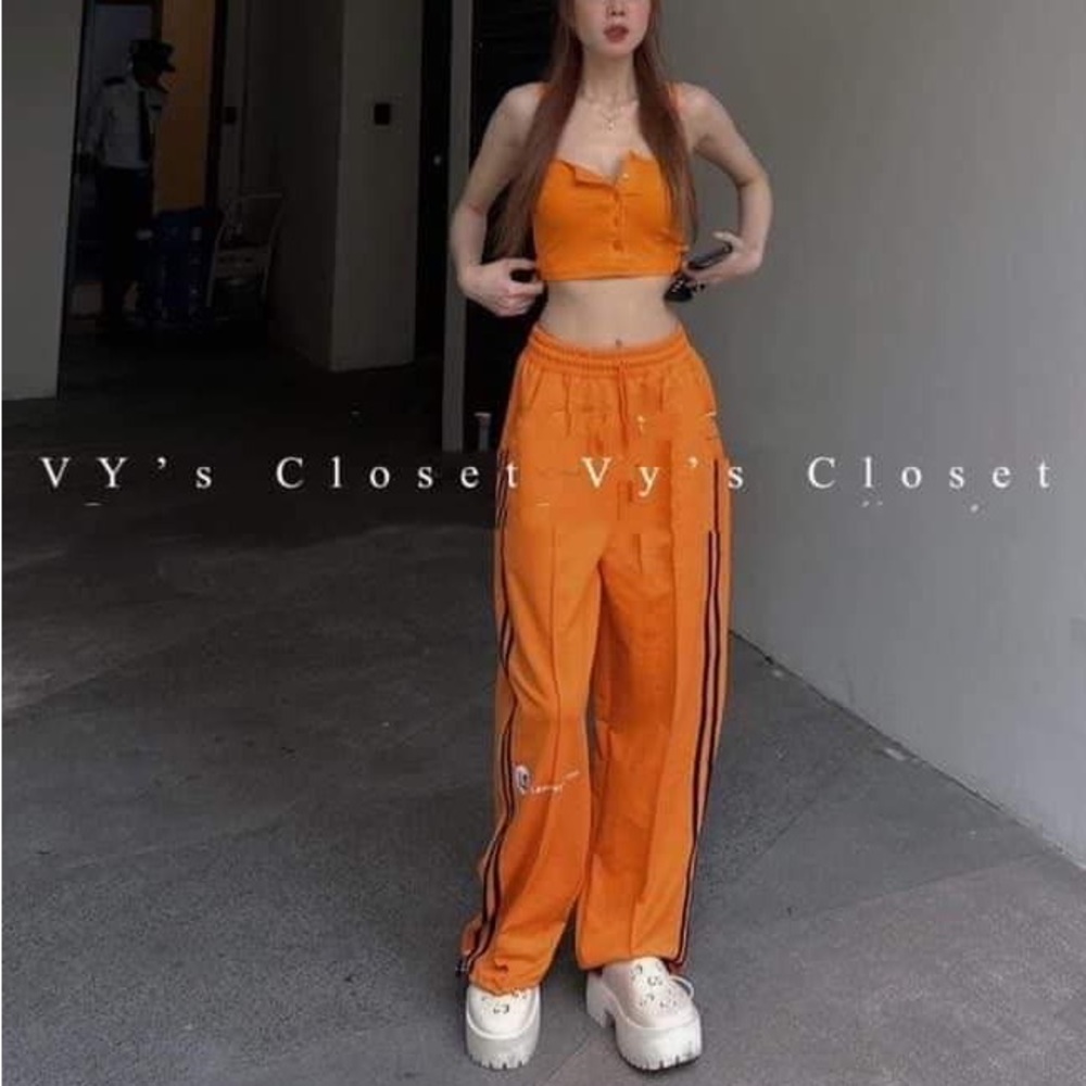 Brand new crop top and pant in bright Orange